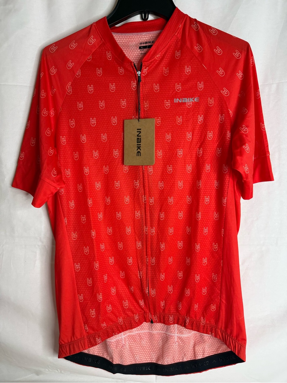 INBIKE Men’s Red Cycling Jersey Short Sleeve Full Zip Pockets Size L